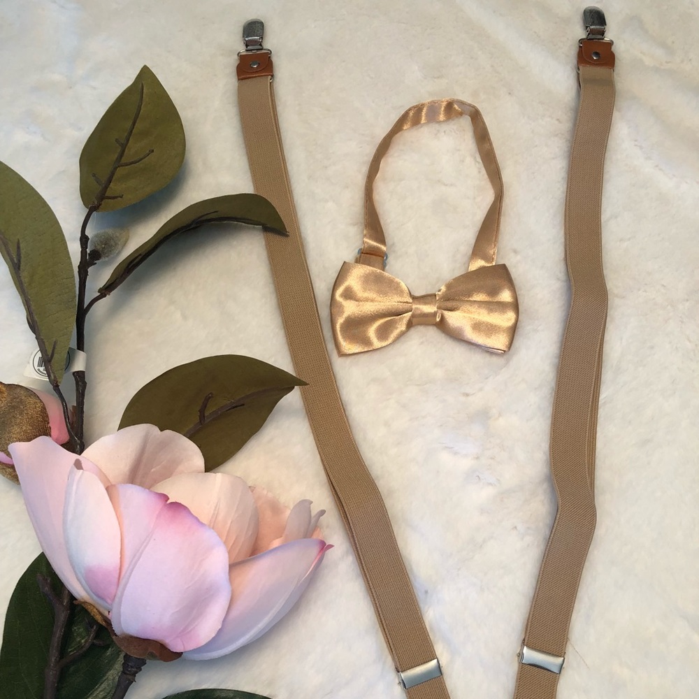 Bow Tie and Suspenders Set, Gold.